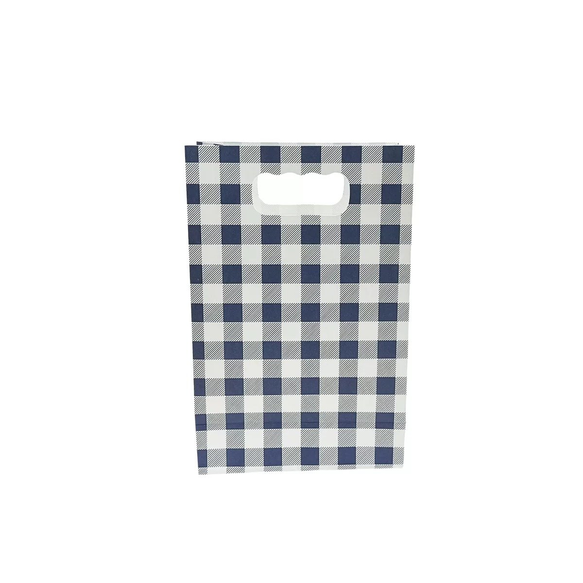 Blue Gingham Paper Loot Bags 18.5x12x6cm 6pk