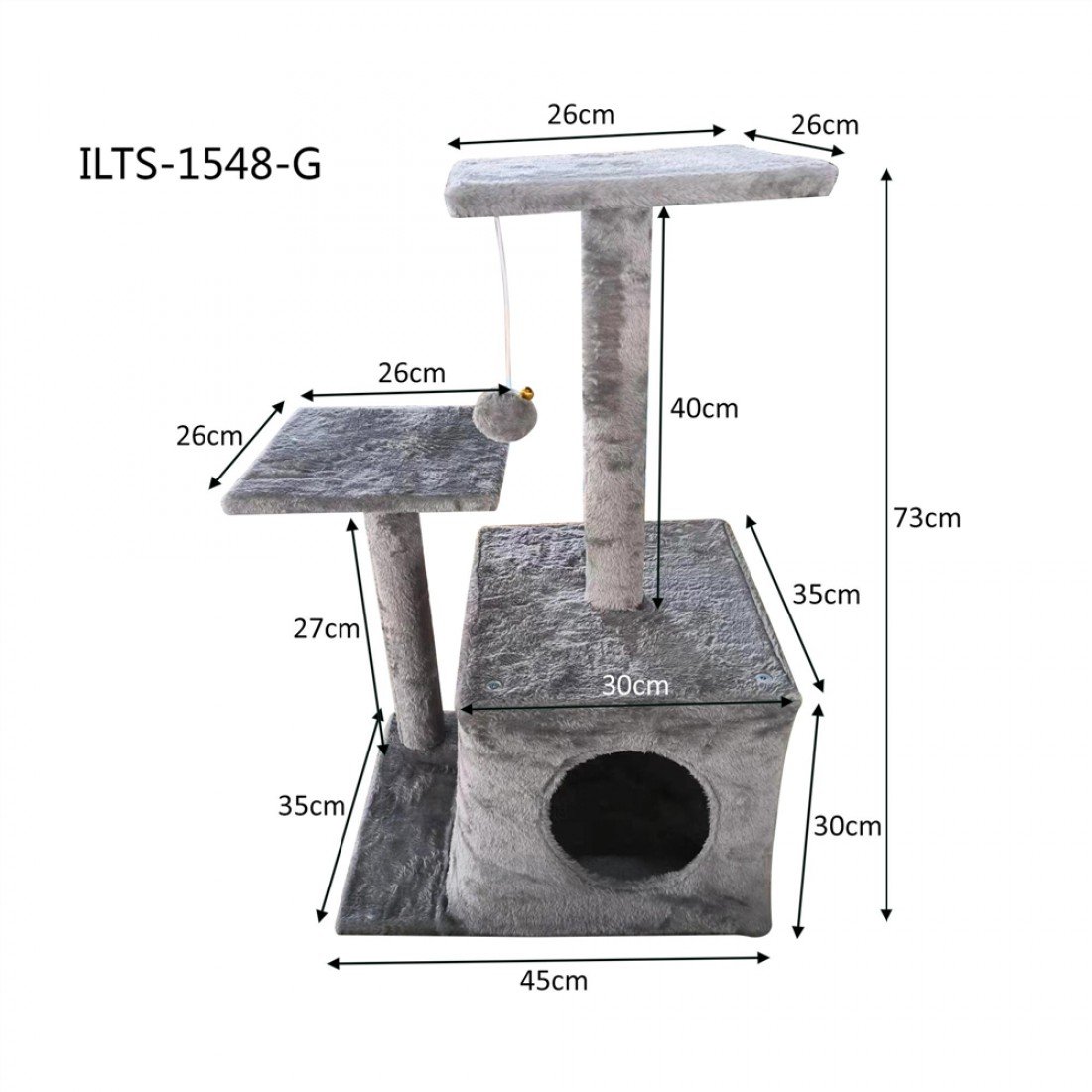 Purrfect Cat Pole 2 Tier 45*35*73cm Grey