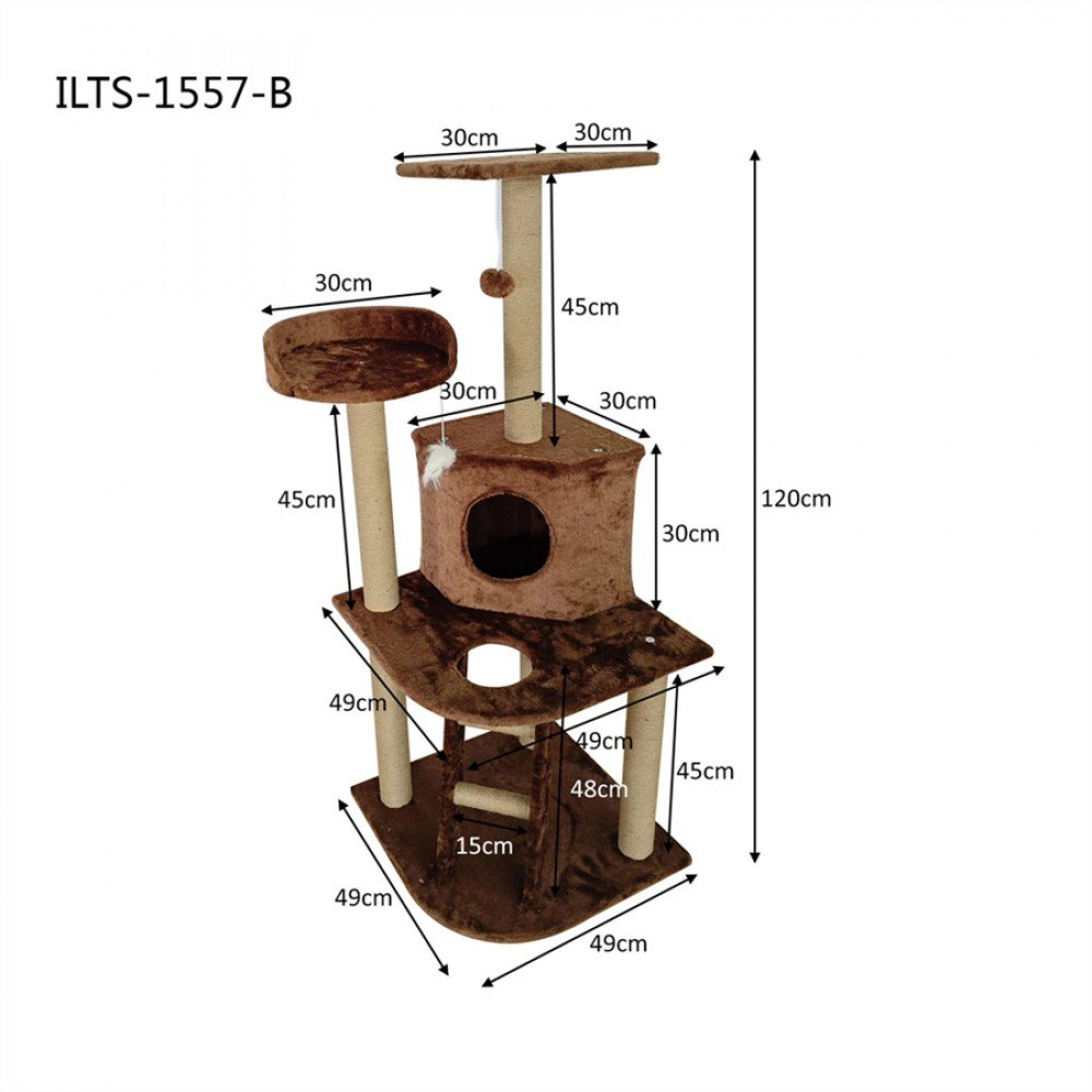 Purrfect Cat Corner Side Cat Pole Multi Level 50*50*120cm Brown
