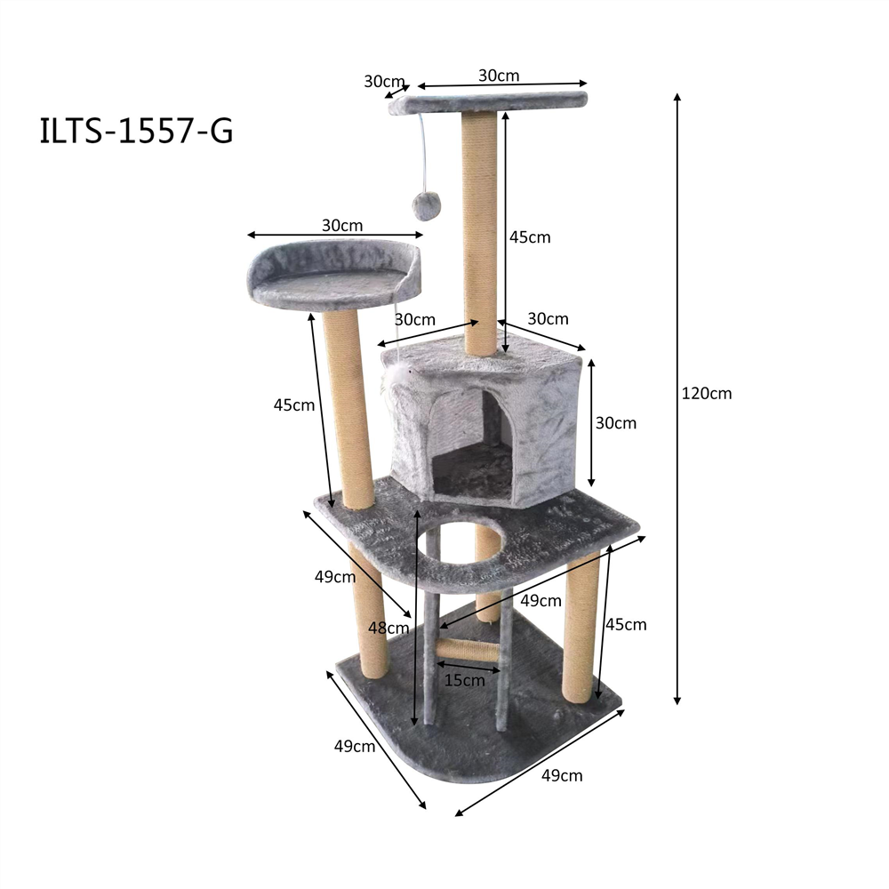 Purrfect Cat Corner Side Cat Pole Multi Level 50*50*120cm Grey