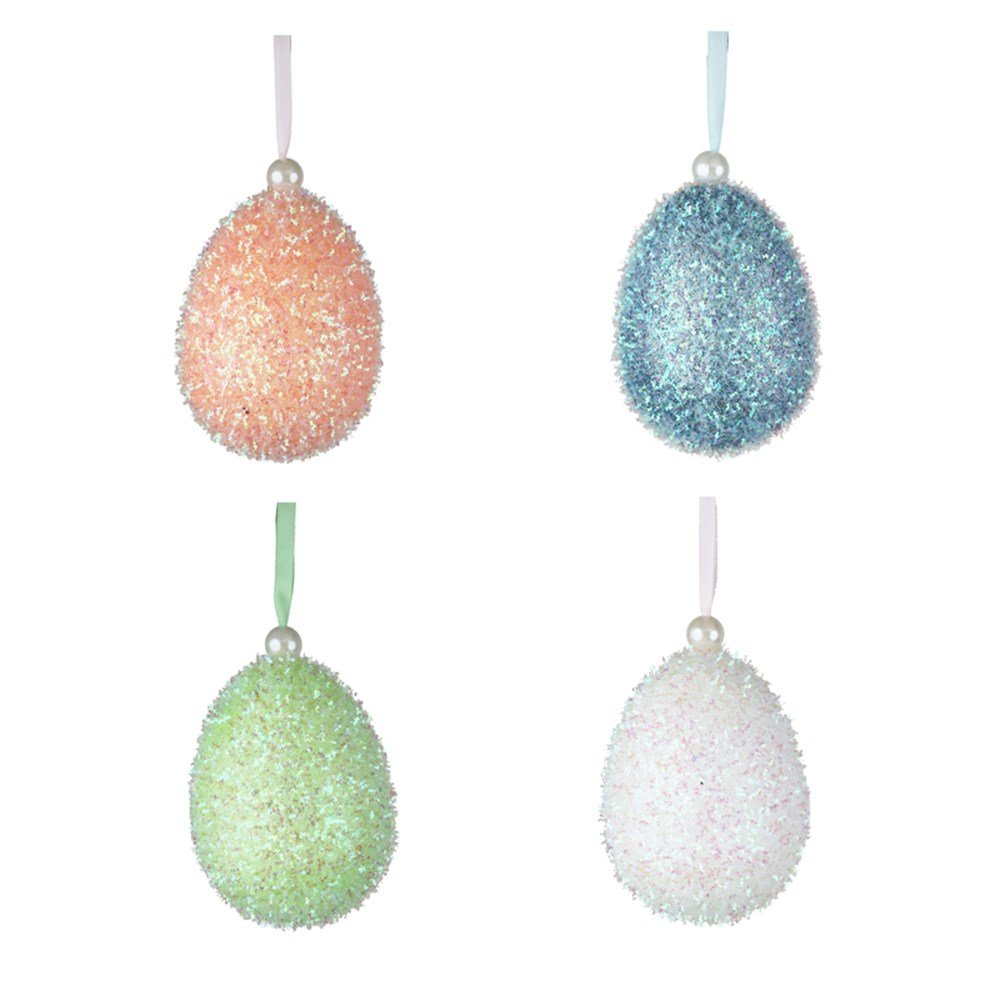 10cm Hanging Egg W/Beads Apricot